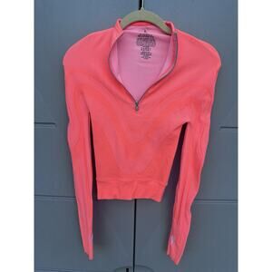 Free People Movement 1/4 Zip Sport Cropped Top Sz S In Coral Long Sleeve New